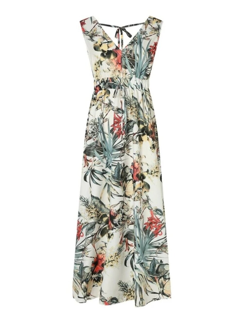 Women's Sleeveless V Neck Boho Floral Maxi Dress Summer Beach Backless Sundress - Picture 3 of 6